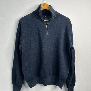 Gap Men’s 1/4 Zip Blue Wool Blend Cardigan Sweater Size L Preppy Classic